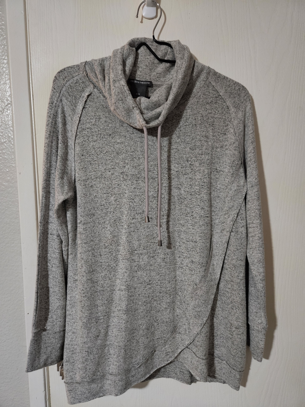 Chelsea & Theodore Heather Gray Cowl Neck Wrap Sweater Top M NWT